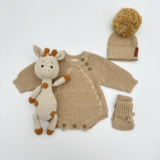 Elliot Knitted Sweater Romper - Tan