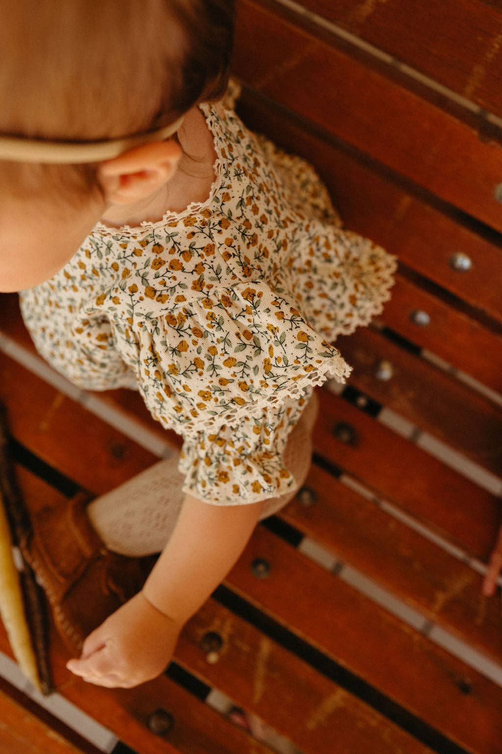 Maisie Mustard Floral Romper: Romper 2pc + socks