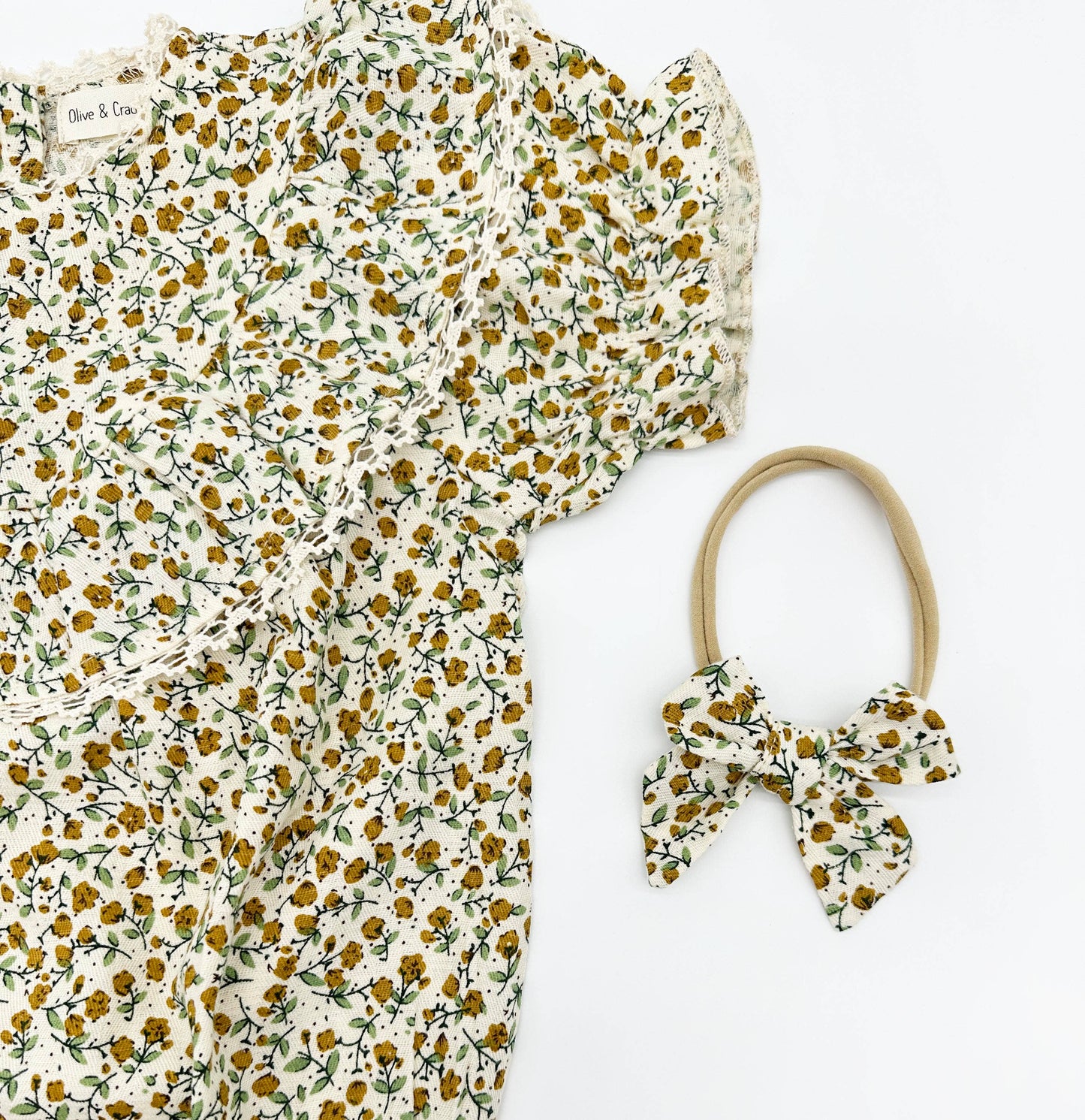Maisie Mustard Floral Romper: Romper 2pc + socks