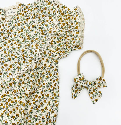 Maisie Mustard Floral Romper: Romper 2pc + socks