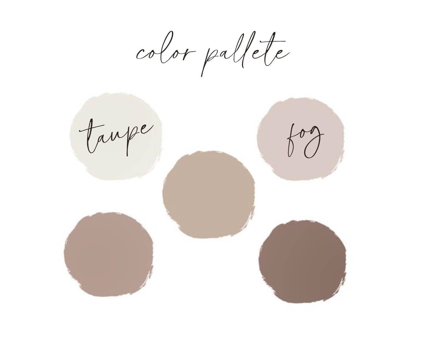 Color palette with labels 'taupe' and 'fog' on a white background