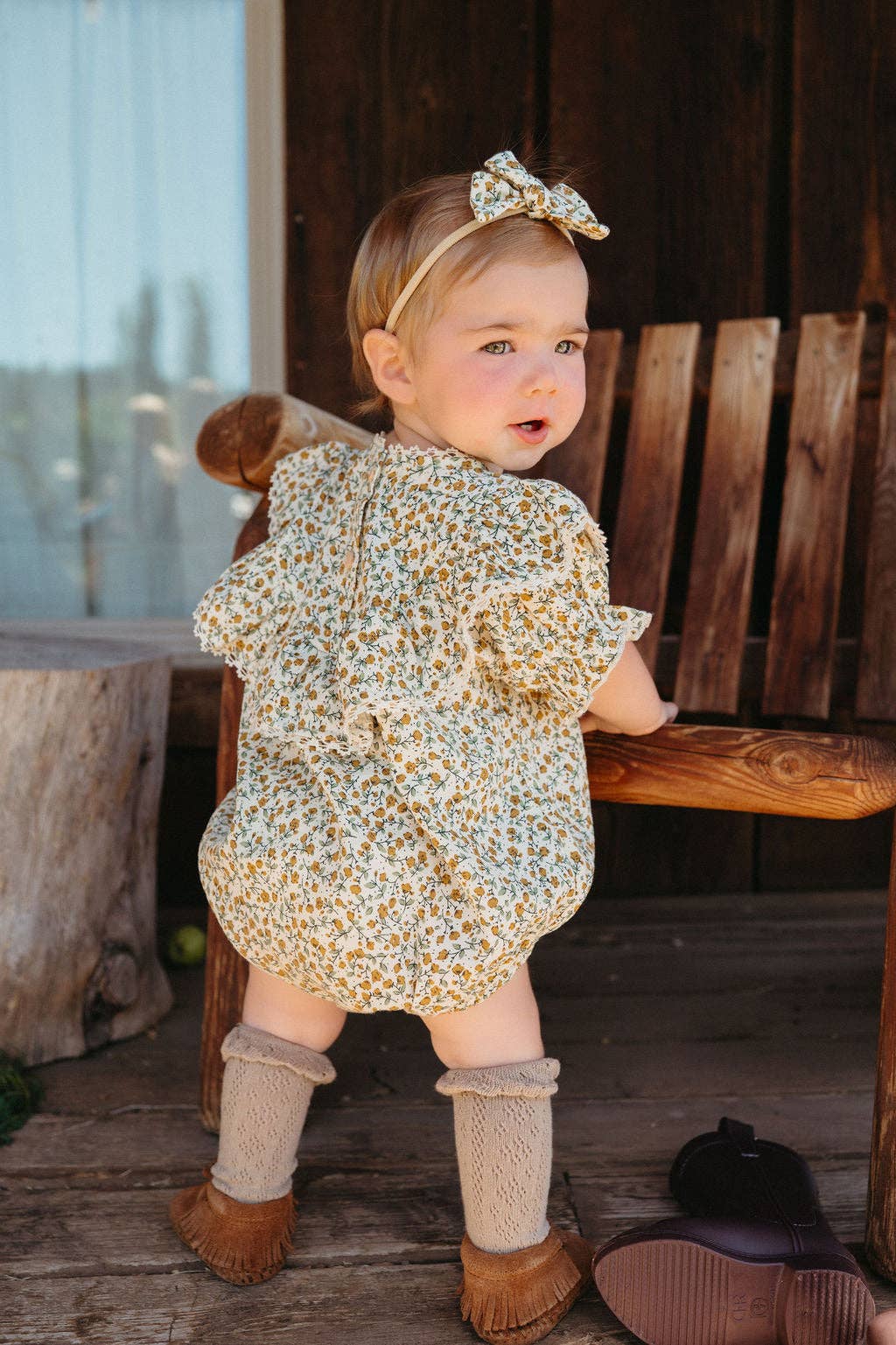 Maisie Mustard Floral Romper: Romper 2pc + socks