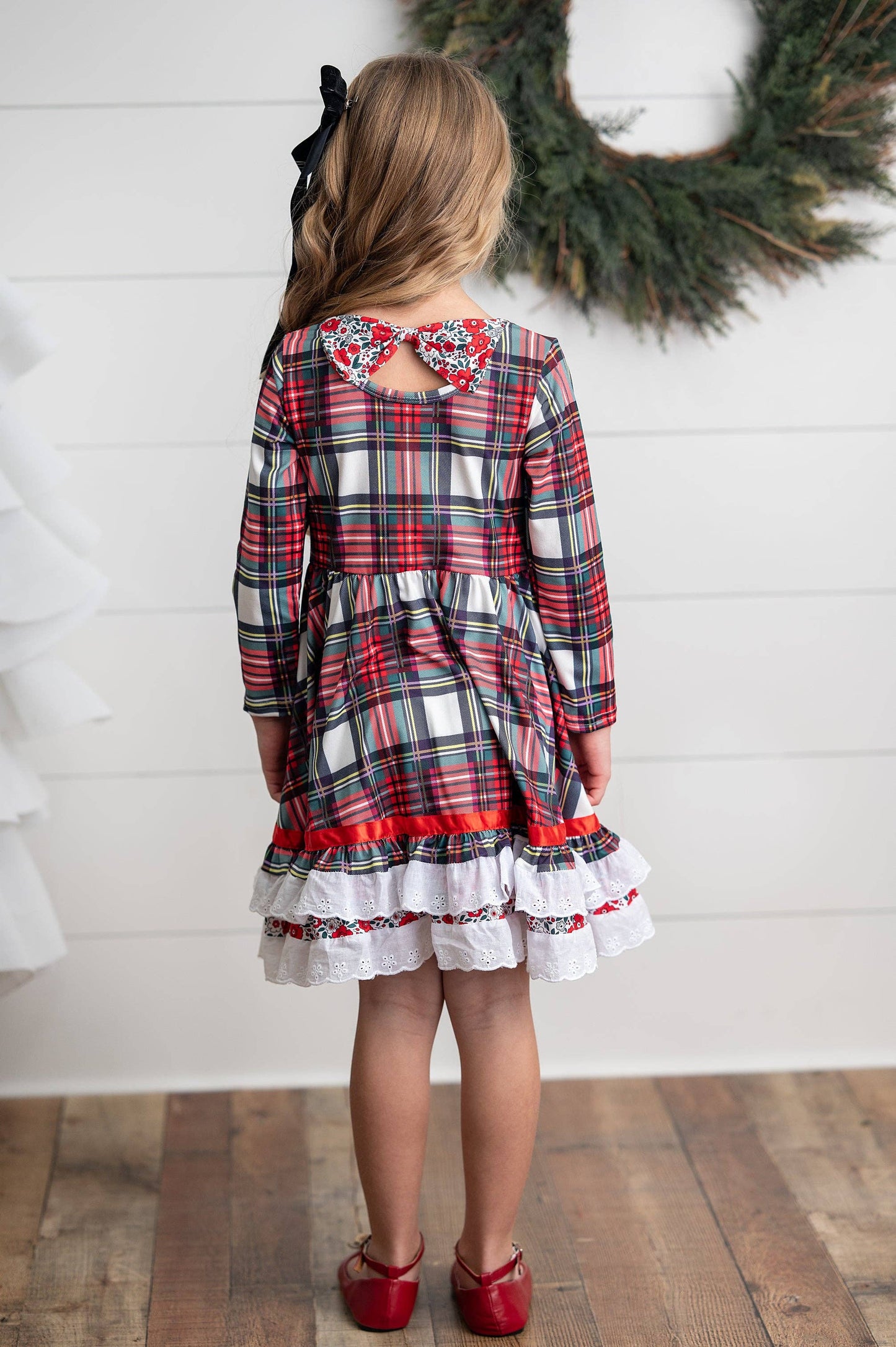 Christmas Plaid Lace Ruffle Dress