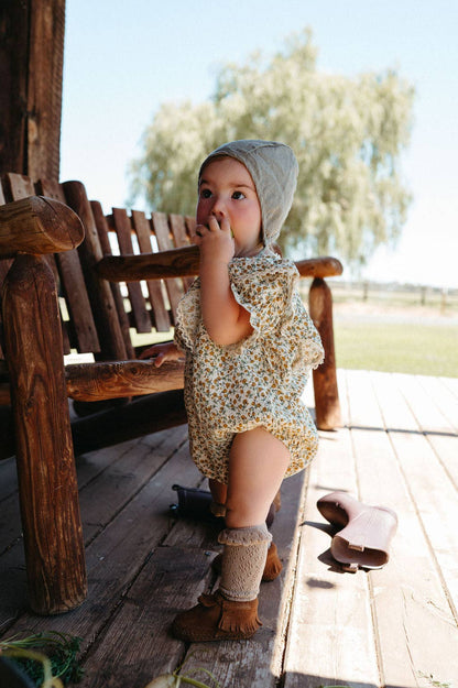 Maisie Mustard Floral Romper: Romper 2pc + socks
