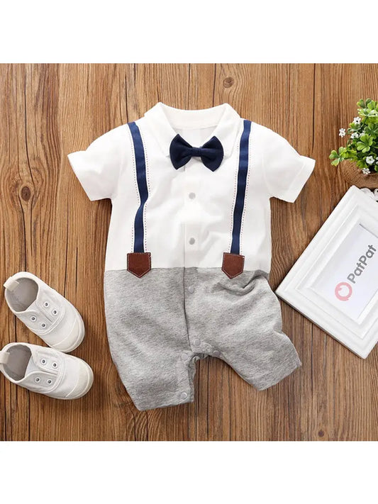 Baby Boy "Suite" Romper with Removable Bowtie