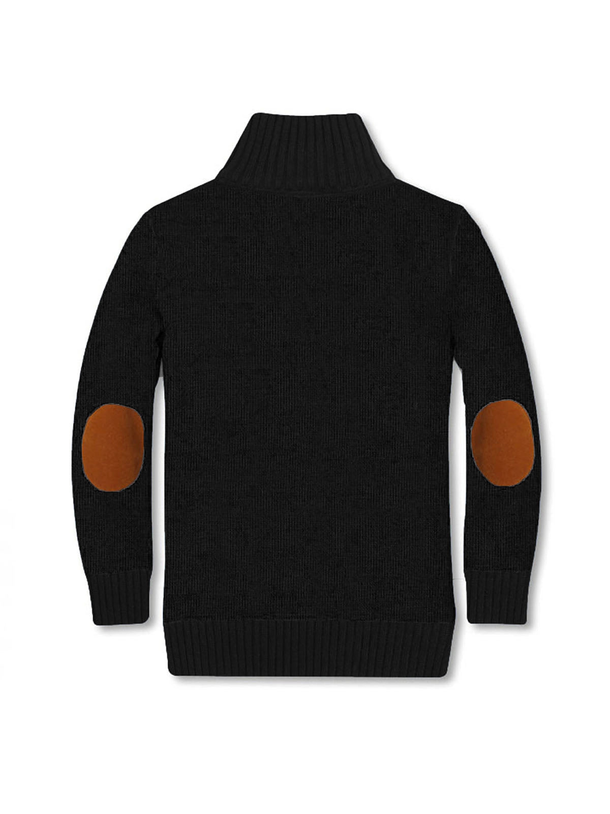 nice boys warm black sweater with collar and brown elbow pads