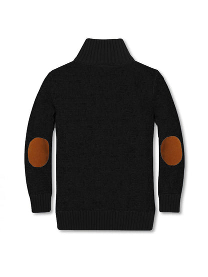 nice boys warm black sweater with collar and brown elbow pads