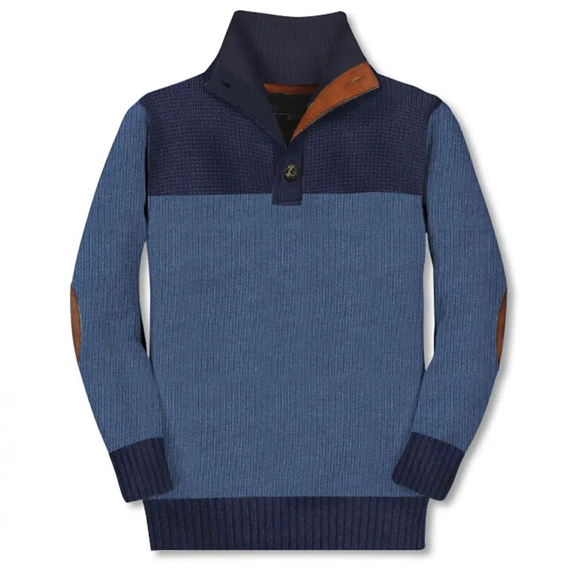 tween boy warm blue sweater with half button collar