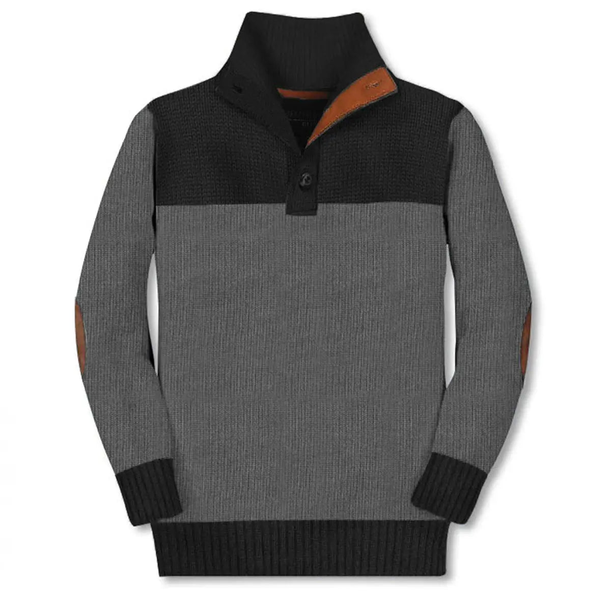 black and grey boys nice warm sweater with elbow pads and button collar