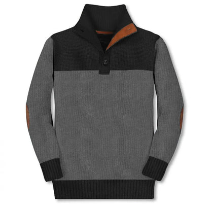 black and grey boys nice warm sweater with elbow pads and button collar