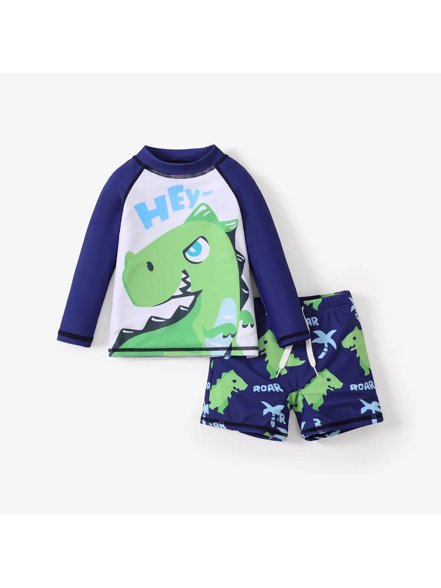 boys long sleeve rash guard and swim trunks