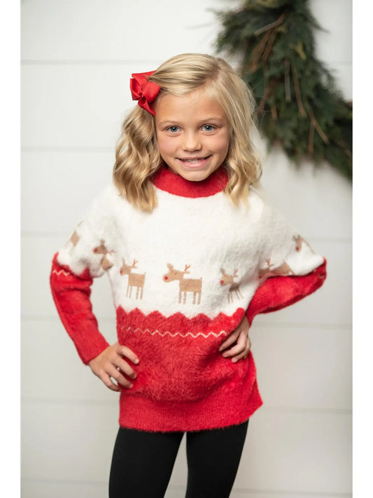Fuzzy Reindeer Crew Neck Sweater