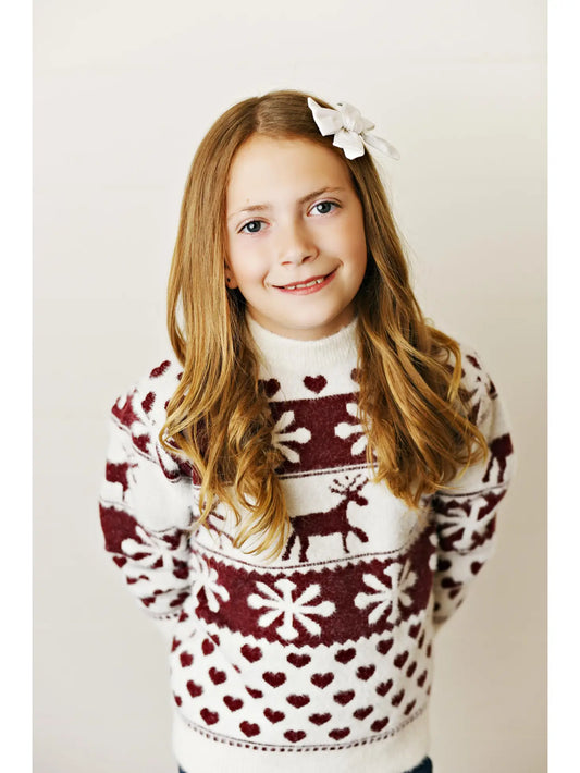 Fuzzy Reindeer Heart Crew Neck Sweater