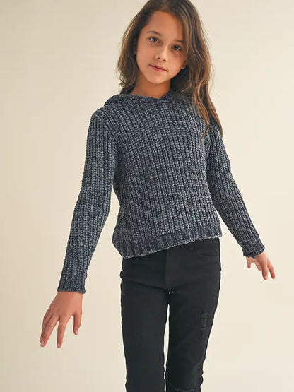 tween girl blue sweater with hood