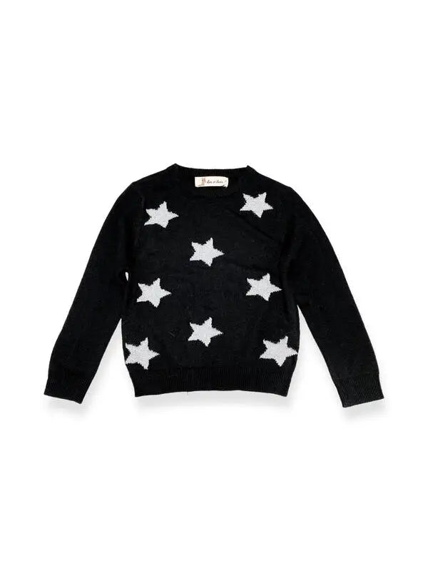 girls black long sleeve sweater with silver stars