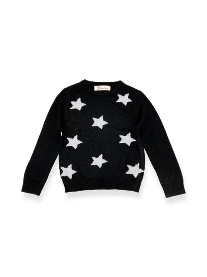 girls black long sleeve sweater with silver stars