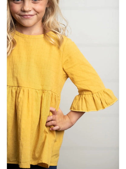 Fall ruffle long sleeve shirt w/ buttons