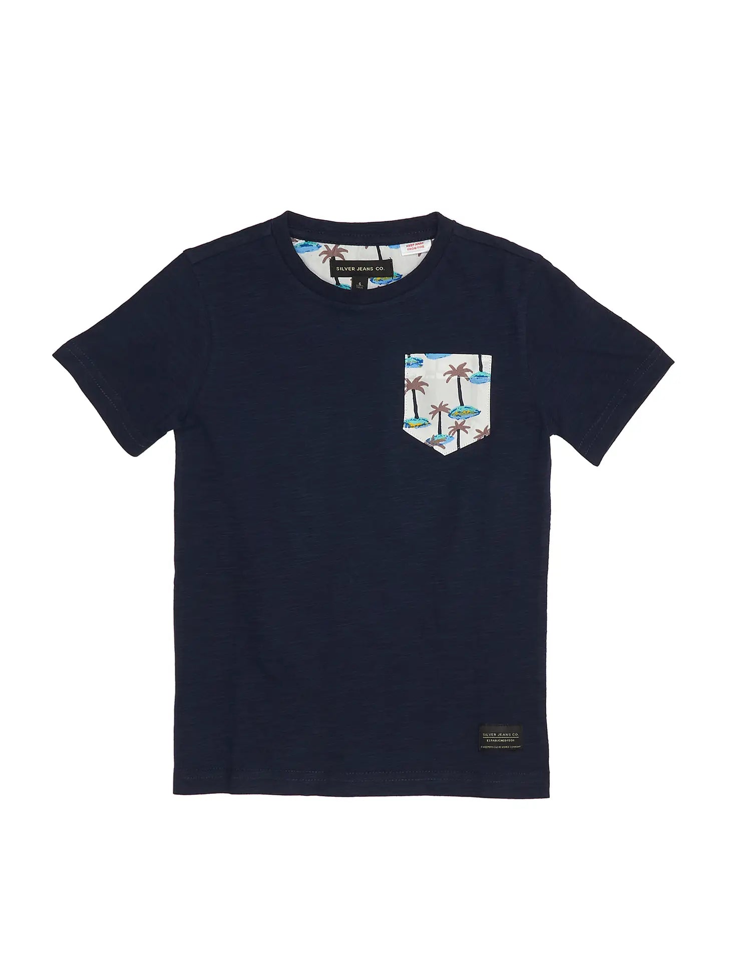 boys navy shirt with tropical themed pocket