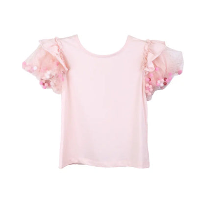 Pink Pom Pom Puff Sleeve Shirt