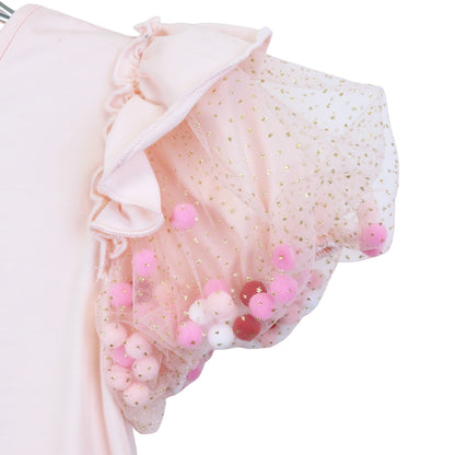 Pink Pom Pom Puff Sleeve Shirt