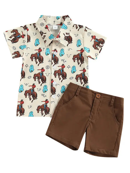 Western Print button up shirt with shorts