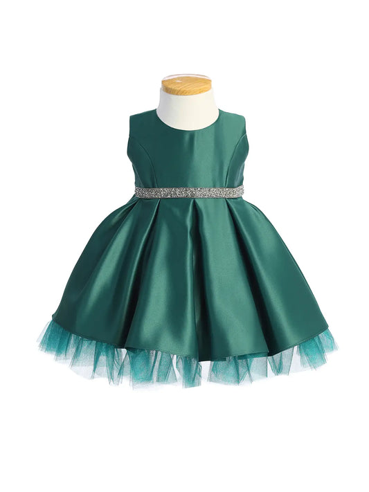 Baby-green pleated satin special occasion dress
