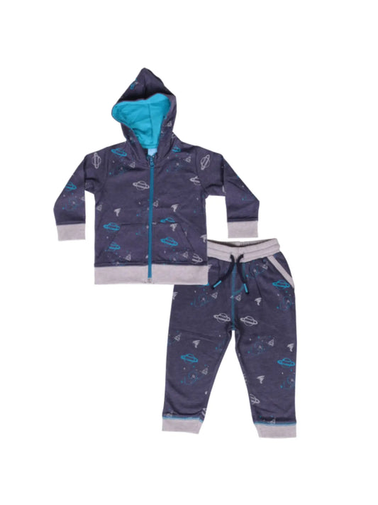 baby boys space print zip up hoodie and sweat pants set 