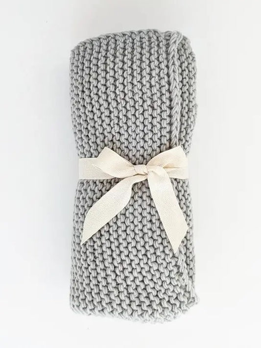 grey blue chunky knit baby blanket