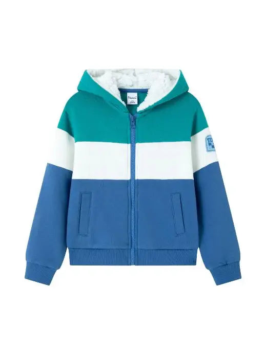boys teal and blue zip up wool or sherpa lined hoodie 