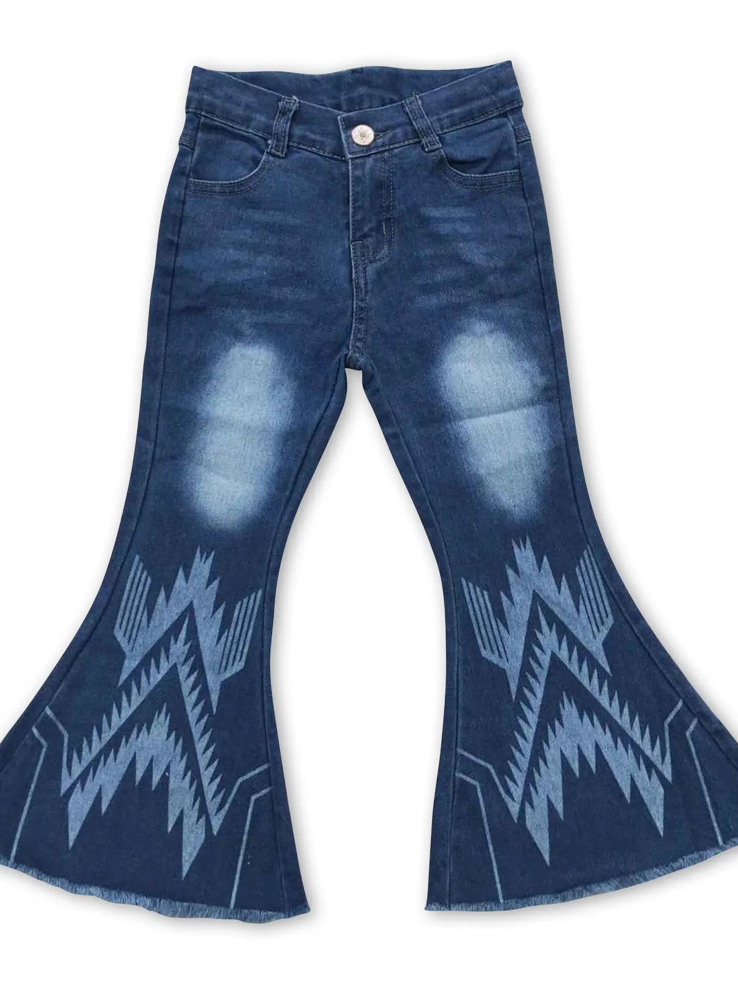 girls flair jeans with western pattern and an adjustable waist