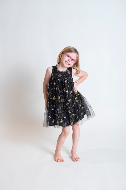 girls-black and gold glitter party dress