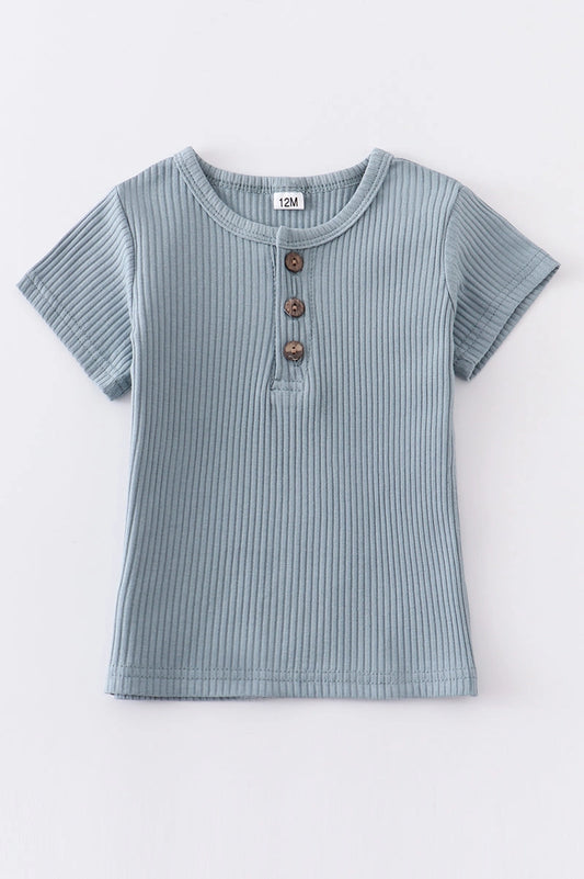 Blue Ribbed Cotton Top w/ Buttons