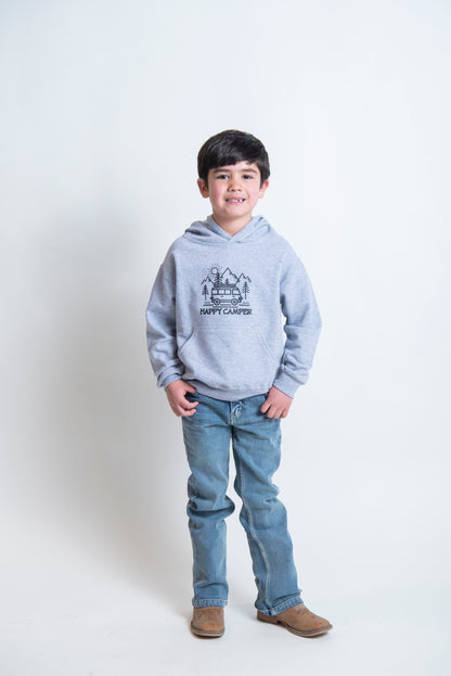 kids grey camping hoodie with pockets 
