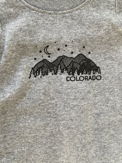 colorado mountain and forest graphic on baby pajamas