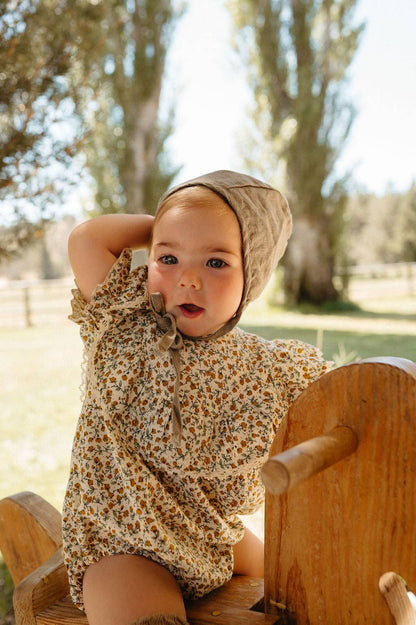 Maisie Mustard Floral Romper: Romper 2pc + socks