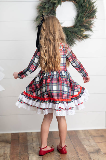 Christmas Plaid Lace Ruffle Dress