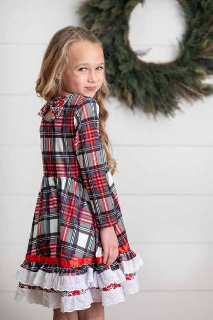 Christmas Plaid Lace Ruffle Dress