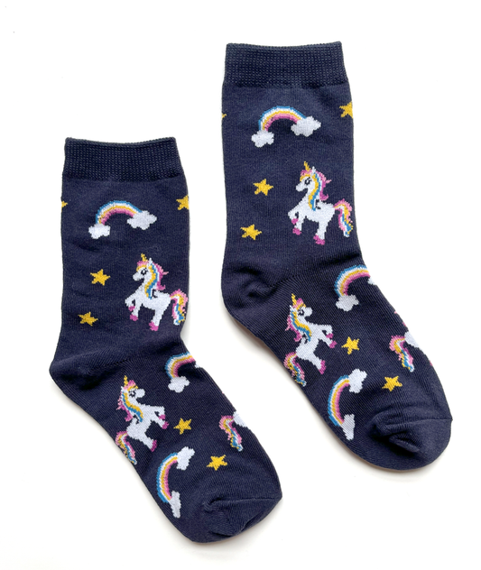 fun socks for kids, unicorns and rainbows