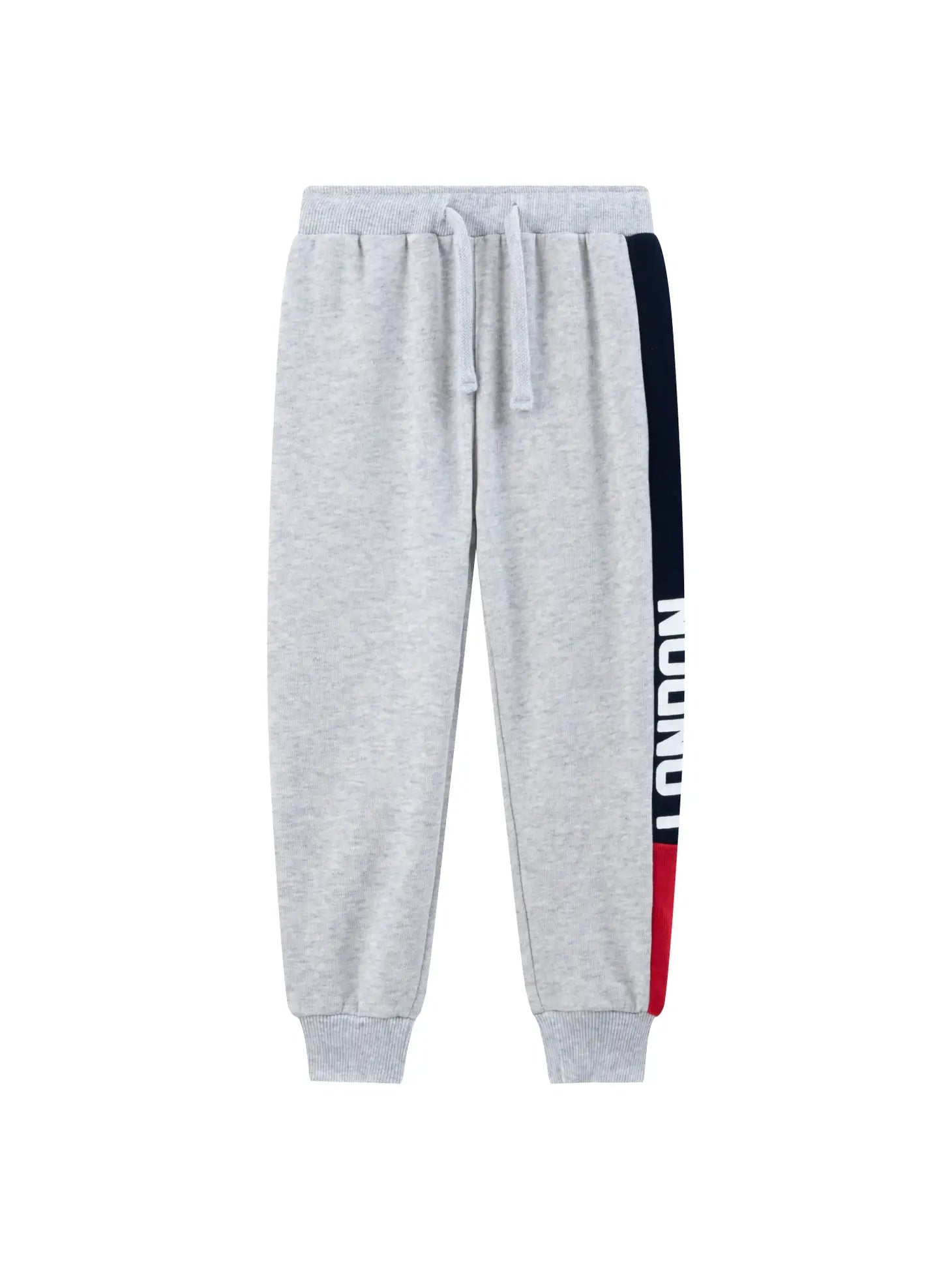 boys light grey sweat pants with london red white and blue leg