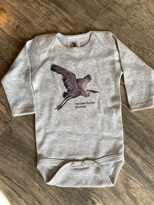 long sleeve sandhill crane colorado baby onesie