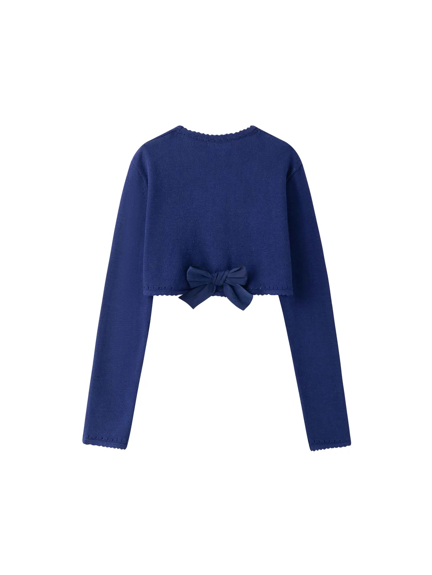girls long sleeve navy blue dress cardigan with bow on back