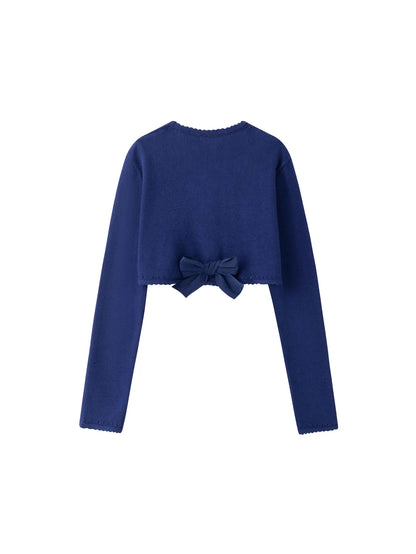 girls long sleeve navy blue dress cardigan with bow on back