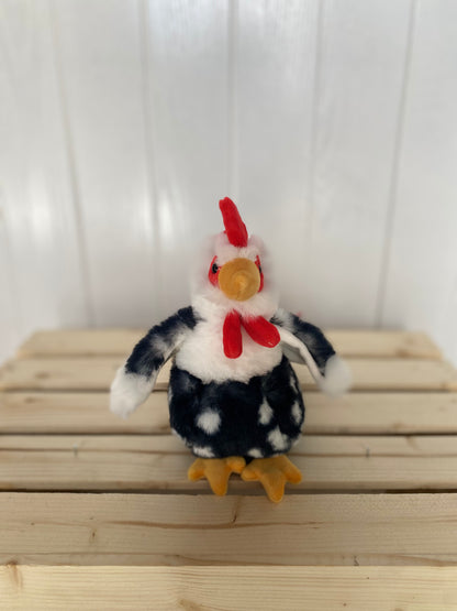 Black and white plush rooster toy