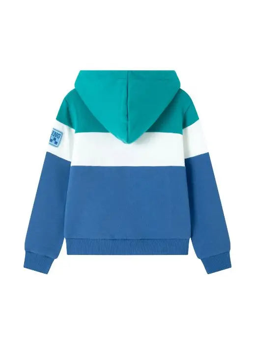 back of boys teal and blue zip up hoodie