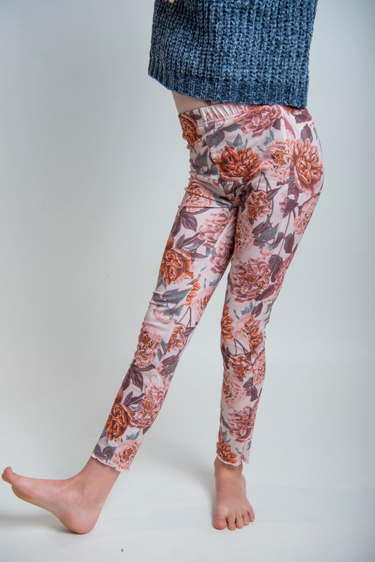 tween girl pink floral leggings